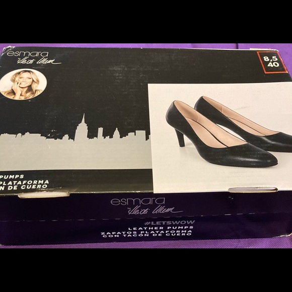 ESMARA BY HEIDI KLUM BLACK LEATHER HEELS / SZ 8.5. NWT. IOB - Picture 2 of 9